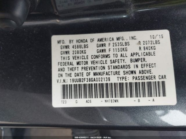 19UUB2F38GA002139 Acura Tlx V6