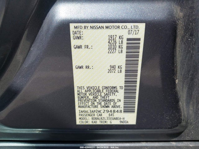 1N4AL3AP2HC294848 Nissan Altima 2.5 Sl