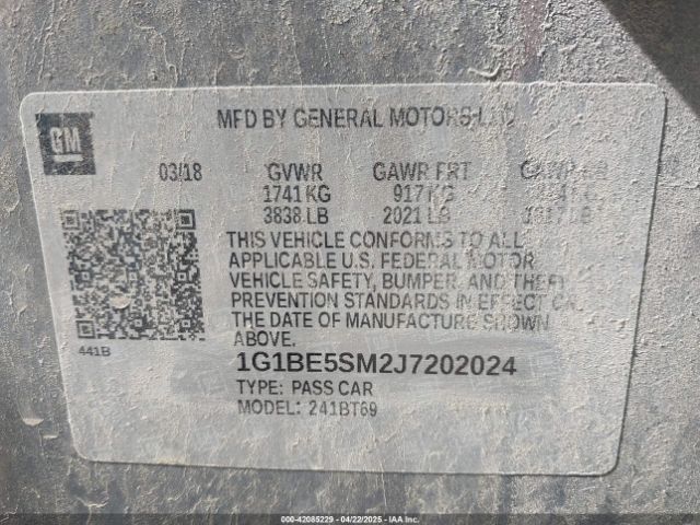 1G1BE5SM2J7202024 Chevrolet Cruze Lt Auto