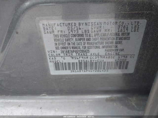 3N1AB7AP4GY286425 Nissan SENTRA S
