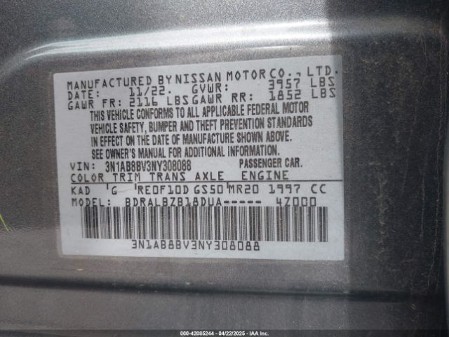 3N1AB8BV3NY308088 Nissan Sentra S Xtronic Cvt