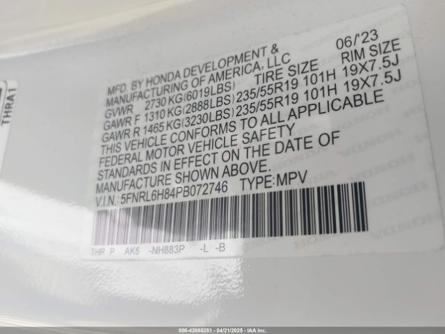 2023 HONDA ODYSSEY 5FNRL6H84PB072746 Photo 8