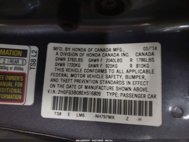 2HGFG3B08EH516809 Honda Civic Ex-l