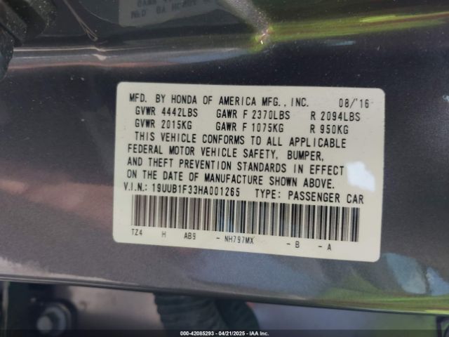 19UUB1F33HA001265 Acura TLX