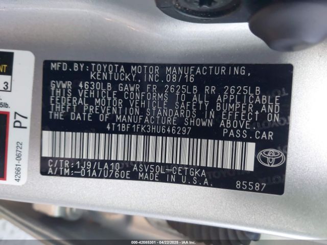 4T1BF1FK3HU646297 Toyota CAMRY XLE