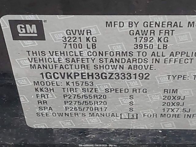 1GCVKPEH3GZ333192 Chevrolet Silverado 1500 Custom