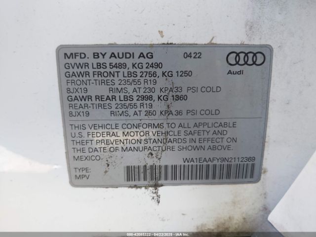 WA1EAAFY9N2112369 Audi Q5 Premium Plus 45 Tfsi S Line Quattro S Tronic