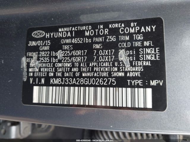 KM8J33A28GU026275 Hyundai Tucson Eco