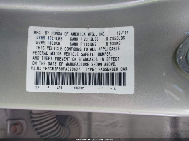 1HGCR2F80FA090637 Honda Accord Ex-l