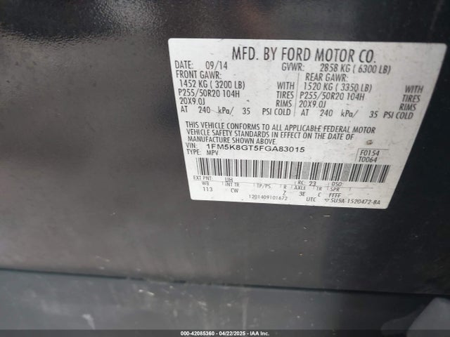 1FM5K8GT5FGA83015 Ford EXPLORER SPORT