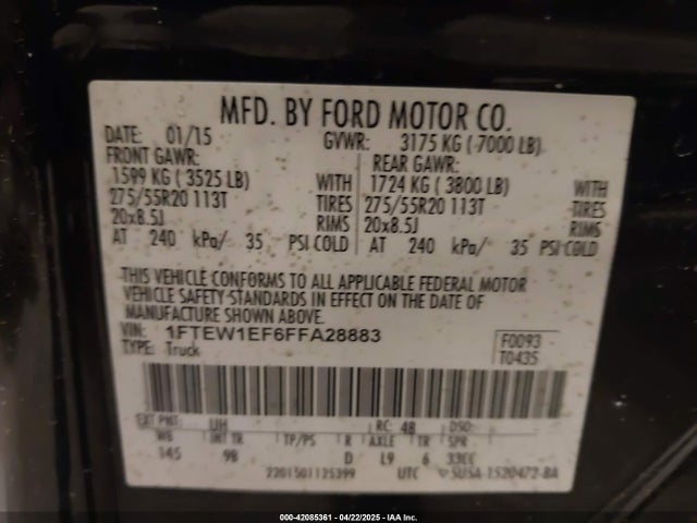 1FTEW1EF6FFA28883 Ford F-150 Platinum