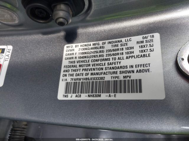 7FARW1H89JE033382 Honda Cr-v Ex-l/ex-l Navi