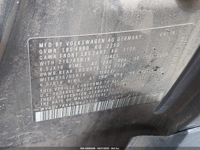 WVGBV7AX6GW607716 Volkswagen TIGUAN S