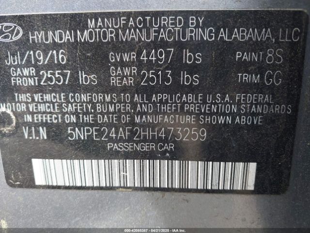 5NPE24AF2HH473259 Hyundai Sonata