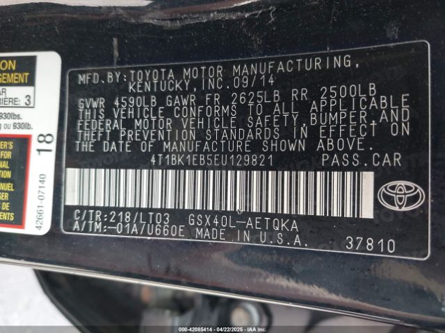 4T1BK1EB5EU129821 Toyota Avalon Xle Touring