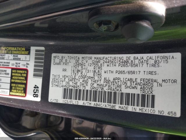 3TMKU4HN2FM045175 Toyota Tacoma Prerunner V6