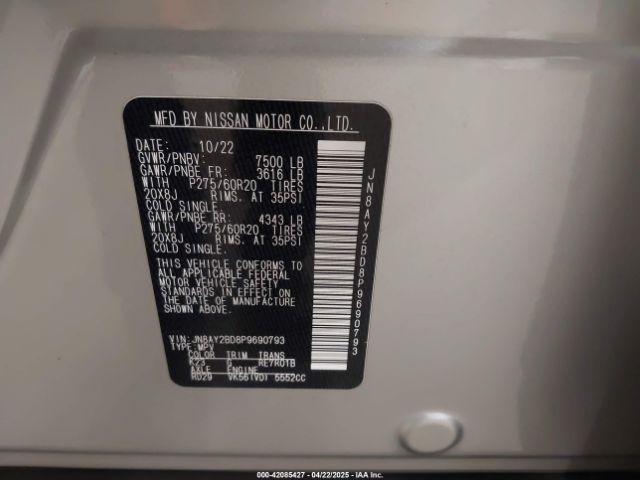 JN8AY2BD8P9690793 Nissan Armada Sl 4wd