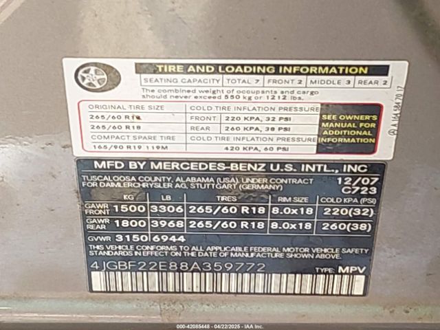 2008 MERCEDES-BENZ GL 320 CDI 4JGBF22E88A359772 Photo 8