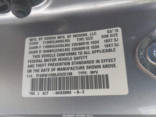 7FARW1H89JE025198 Honda Cr-v Ex-l/ex-l Navi