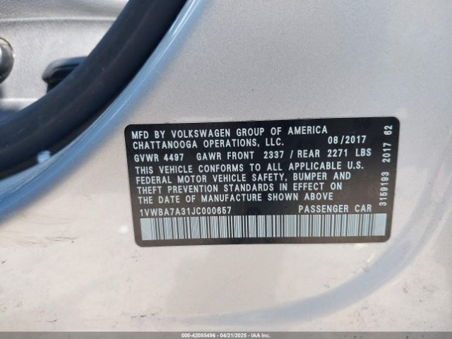 1VWBA7A31JC000657 Volkswagen Passat 2.0t Se