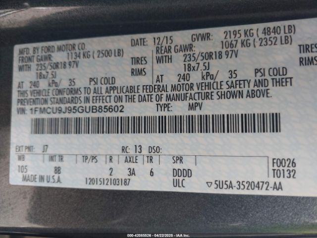 1FMCU9J95GUB85602 Ford Escape Titanium