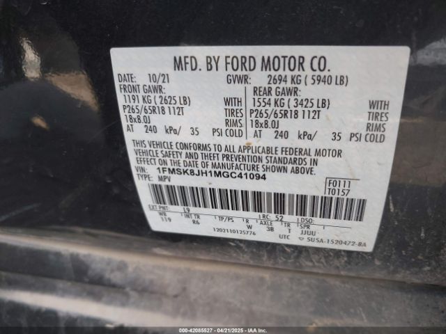 2021 FORD EXPLORER 1FMSK8JH1MGC41094 Photo 8