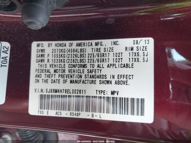 5J6RM4H79EL002611 Honda Cr-v Ex-l