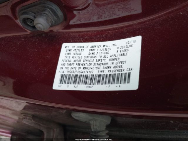 1HGCR2F05GA174187 Honda ACCORD EX
