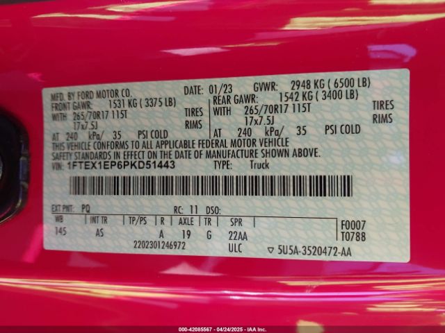 1FTEX1EP6PKD51443 Ford F-150 Xl