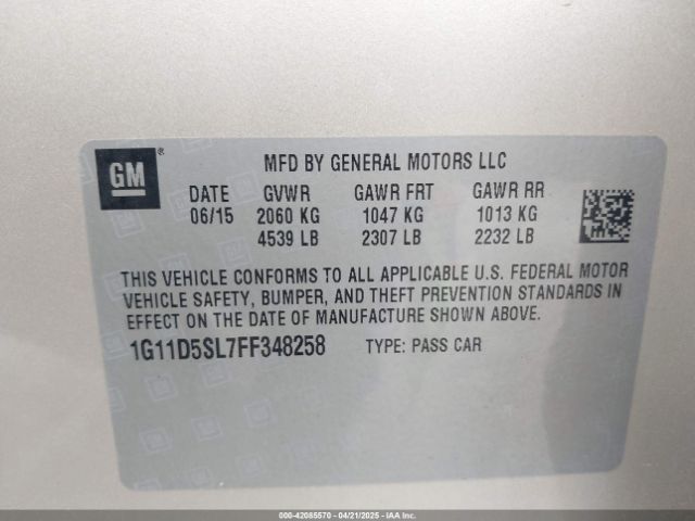 1G11D5SL7FF348258 Chevrolet MALIBU 2LT
