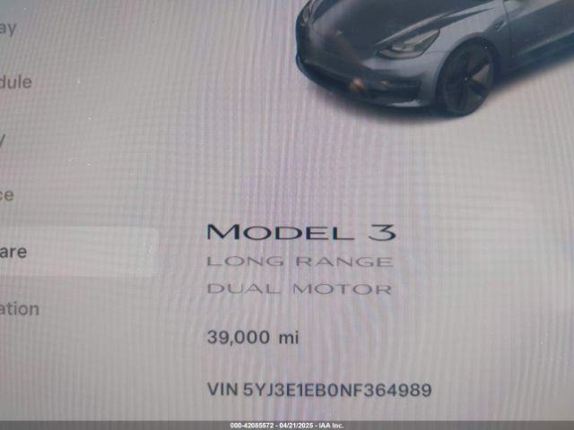 5YJ3E1EB0NF364989 Tesla Model 3 Long Range Dual Motor All-wheel Drive