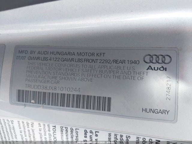 2008 AUDI TT TRUDD38JX81010244 Photo 8
