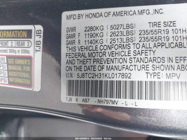5J8TC2H31KL017892 Acura Rdx Standard