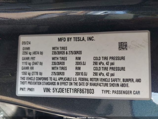 2024 TESLA MODEL 3 5YJ3E1ET1RF867803 Photo 8