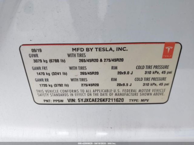 5YJXCAE26KF211620 Tesla Model X 100d/75d/long Range