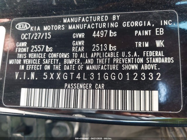5XXGT4L31GG012332 KIA Optima Lx
