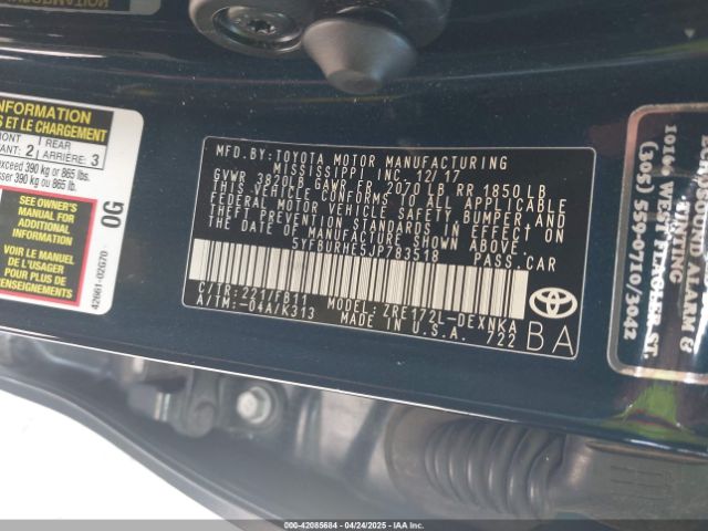5YFBURHE5JP783518 Toyota COROLLA LE
