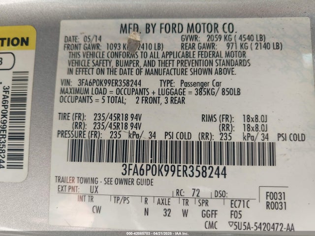 Ford Fusion Titanium 2014 3FA6P0K99ER358244 Image 9