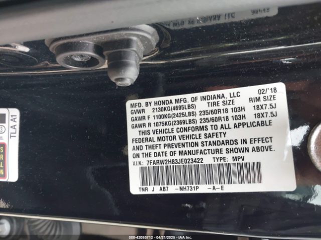 7FARW2H83JE023422 Honda Cr-v Ex-l/ex-l Navi