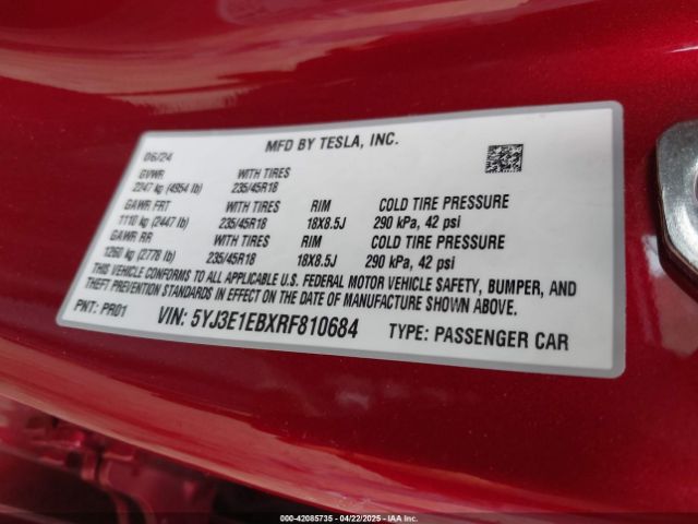 2024 TESLA MODEL 3 5YJ3E1EBXRF810684 Photo 8