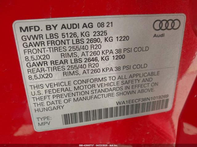 WA1EECF38N1019269 Audi Q3 Premium Plus 45 Tfsi S Line Quattro Tiptronic