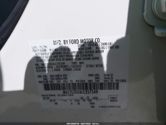 MAJ3S2GE6LC357549 Ford Ecosport Se