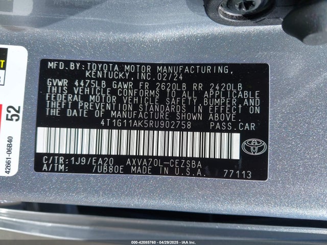 4T1G11AK5RU902758 Toyota CAMRY SE