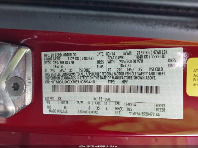 1FMCU9GX8EUC89410 Ford ESCAPE SE