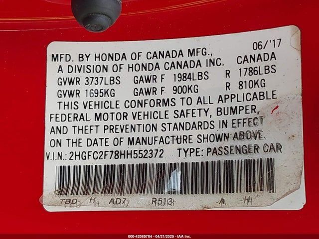Honda CIVIC EX 2017 2HGFC2F78HH552372 Image 9