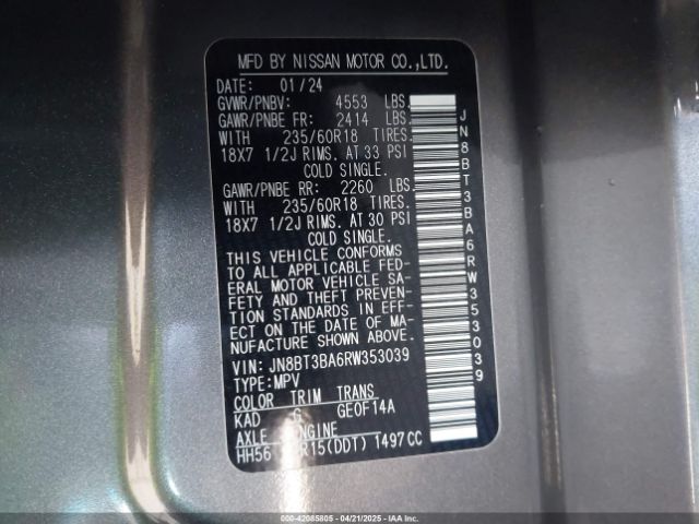 JN8BT3BA6RW353039 Nissan Rogue Sv Fwd