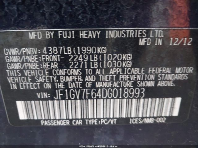 2013 SUBARU IMPREZA WRX JF1GV7F64DG018993 Photo 8