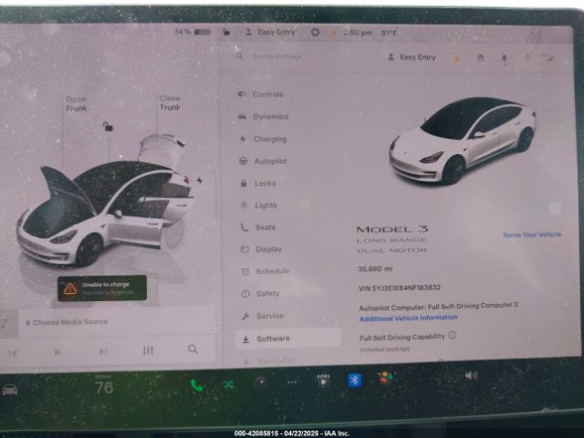 5YJ3E1EB4NF183832 Tesla Model 3 Long Range Dual Motor All-wheel Drive
