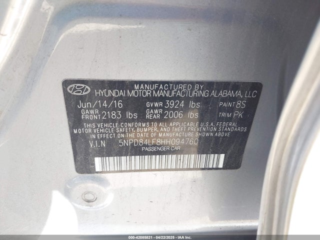 5NPD84LF8HH094760 Hyundai ELANTRA SE