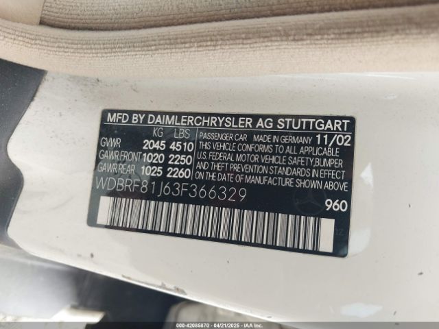 2003 MERCEDES-BENZ C 240 WDBRF81J63F366329 Photo 8